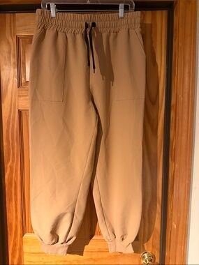 Zara Tan Drawstring Jogger Pants with Black Tie